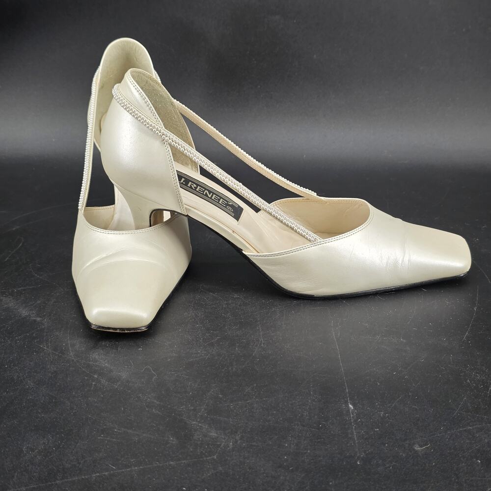 J. Renee Bloom Women's Size 8M Pearl White Leather D'Orsay Heels with Pearl
